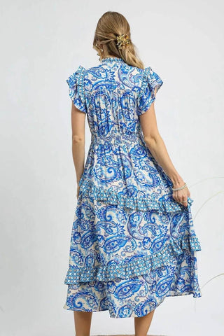 Umgee Paisley Print Ruffle Sleeve Midi Dress - Just Believe Boutique