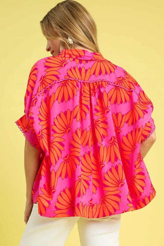 Umgee Printed Button-Up Relaxed Shirt - Just Believe Boutique