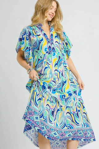Umgee Printed Short Sleeve Tiered Midi Dress - Just Believe Boutique