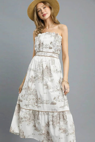 Umgee Printed Tiered Tube Midi Dress - Just Believe Boutique