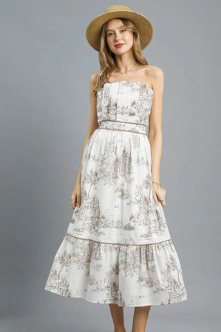 Umgee Printed Tiered Tube Midi Dress - Just Believe Boutique