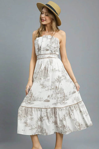 Umgee Printed Tiered Tube Midi Dress - Just Believe Boutique