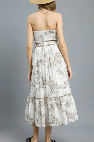 Umgee Printed Tiered Tube Midi Dress - Just Believe Boutique