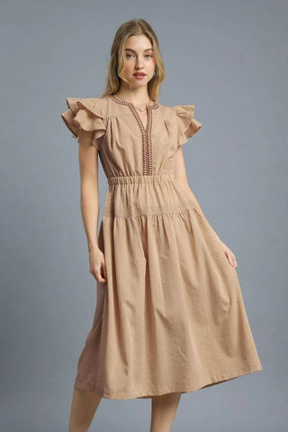 Umgee Ruffled Cap Sleeve Midi Dress with Contrast Trim Detail - Just Believe Boutique