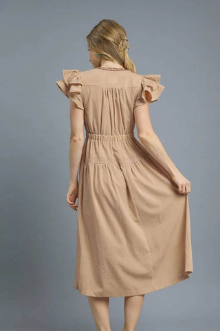 Umgee Ruffled Cap Sleeve Midi Dress with Contrast Trim Detail - Just Believe Boutique