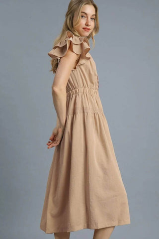 Umgee Ruffled Cap Sleeve Midi Dress with Contrast Trim Detail - Just Believe Boutique