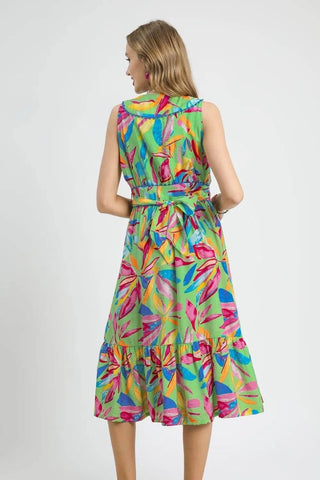 Umgee Ruffled Hem Printed Sleeveless Midi Dress - Just Believe Boutique