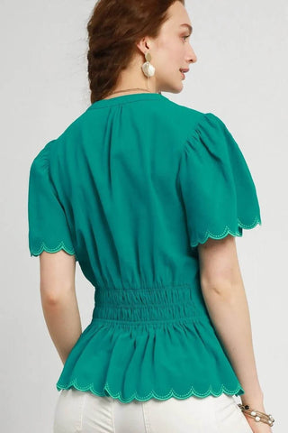 Umgee Scalloped Edge Flutter Sleeve Blouse - Just Believe Boutique