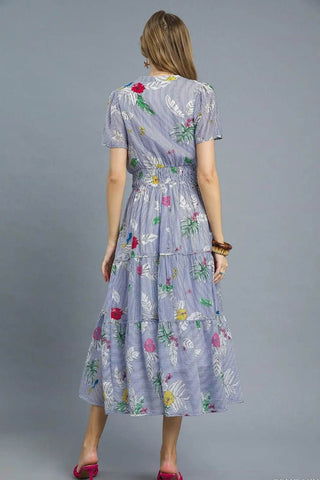 Umgee Smocked Waist Floral Short Sleeve Midi Dress - Just Believe Boutique