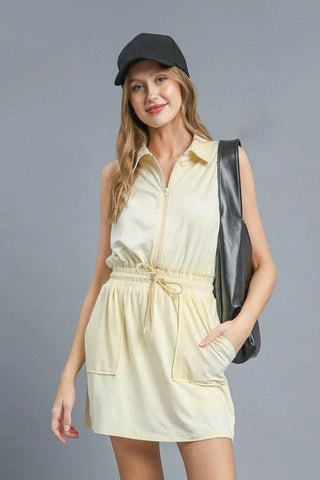 Umgee Zip Front Drawstring Waist Sleeveless Dress - Just Believe Boutique