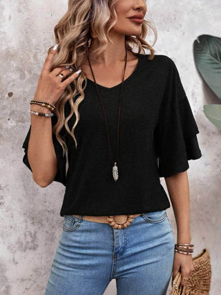 V-Neck Half Sleeve Blouse - Just Believe Boutique
