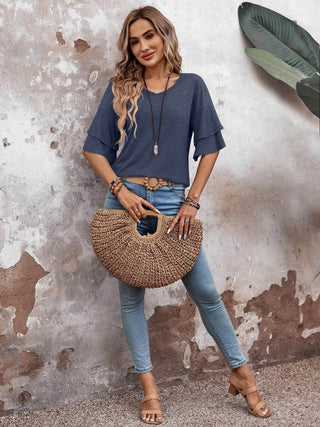 V-Neck Half Sleeve Blouse - Just Believe Boutique