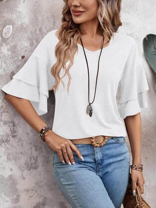 V-Neck Half Sleeve Blouse - Just Believe Boutique
