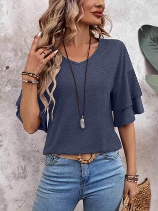 V-Neck Half Sleeve Blouse - Just Believe Boutique