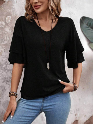 V-Neck Half Sleeve Blouse - Just Believe Boutique