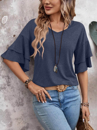 V-Neck Half Sleeve Blouse - Just Believe Boutique