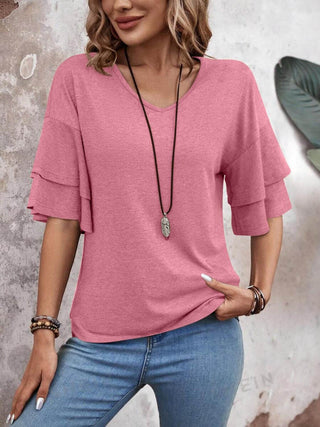 V-Neck Half Sleeve Blouse - Just Believe Boutique