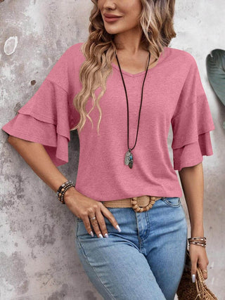 V-Neck Half Sleeve Blouse - Just Believe Boutique