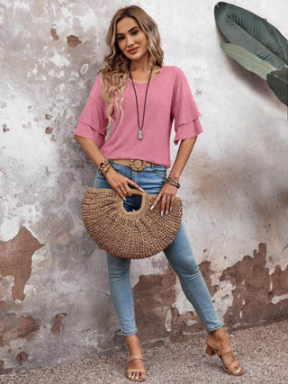 V-Neck Half Sleeve Blouse - Just Believe Boutique