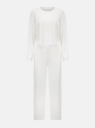 Waffle - Knit Round Neck Top and Pants Set - Just Believe Boutique