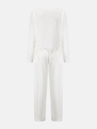 Waffle - Knit Round Neck Top and Pants Set - Just Believe Boutique