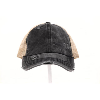 Washed Denim Criss Cross High Pony CC Ball Cap - Just Believe Boutique