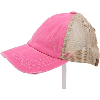 Washed Denim Criss Cross High Pony CC Ball Cap - Just Believe Boutique