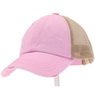 Washed Denim Criss Cross High Pony CC Ball Cap - Just Believe Boutique