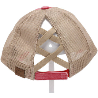 Washed Denim Criss Cross High Pony CC Ball Cap - Just Believe Boutique