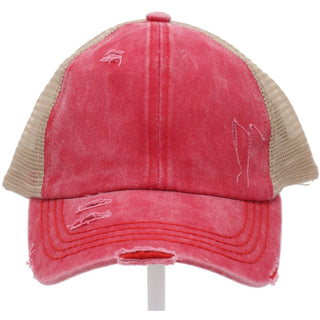 Washed Denim Criss Cross High Pony CC Ball Cap - Just Believe Boutique