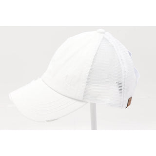Washed Denim Criss Cross High Pony CC Ball Cap - Just Believe Boutique