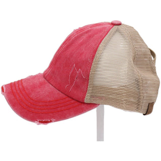 Washed Denim Criss Cross High Pony CC Ball Cap - Just Believe Boutique