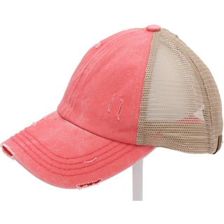 Washed Denim Criss Cross High Pony CC Ball Cap - Just Believe Boutique
