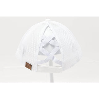 Washed Denim Criss Cross High Pony CC Ball Cap - Just Believe Boutique