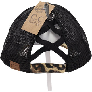 Washed Denim Criss Cross High Pony CC Ball Cap - Just Believe Boutique