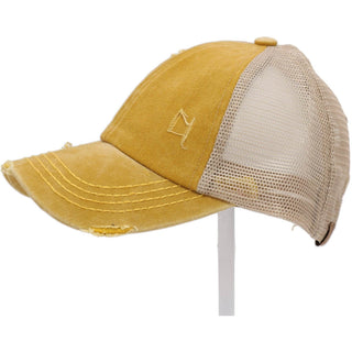 Washed Denim Criss Cross High Pony CC Ball Cap - Just Believe Boutique