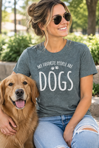 Woman wearing the My Favorite People Are Dogs tee