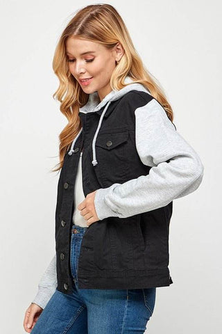 Women's Denim Jacket with Fleece Hoodies - Just Believe Boutique