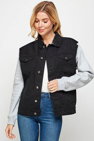 Women's Denim Jacket with Fleece Hoodies - Just Believe Boutique