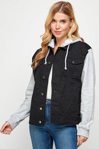 Women's Denim Jacket with Fleece Hoodies - Just Believe Boutique