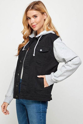 Women's Denim Jacket with Fleece Hoodies - Just Believe Boutique