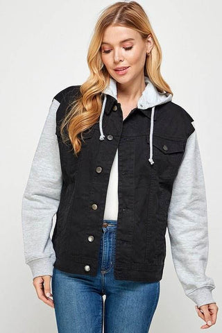 Women's Denim Jacket with Fleece Hoodies - Just Believe Boutique