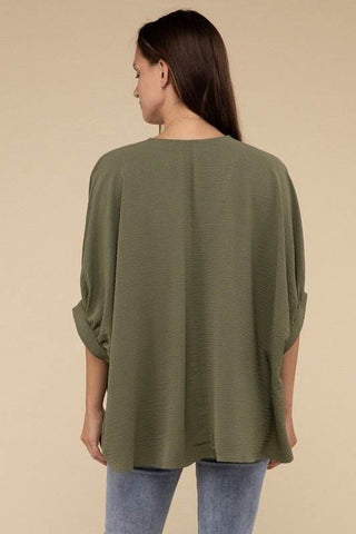 Woven Airflow V - Neck Puff Half Sleeve Top - Just Believe Boutique