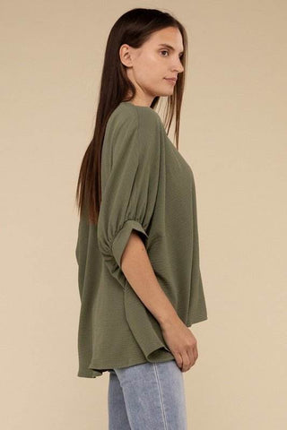 Woven Airflow V - Neck Puff Half Sleeve Top - Just Believe Boutique