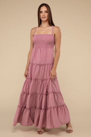 Woven Smocked Top Tiered Cami Maxi Dress - Just Believe Boutique