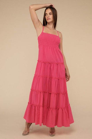 Woven Smocked Top Tiered Cami Maxi Dress - Just Believe Boutique