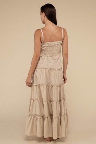 Woven Smocked Top Tiered Cami Maxi Dress - Just Believe Boutique