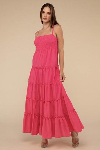 Woven Smocked Top Tiered Cami Maxi Dress - Just Believe Boutique