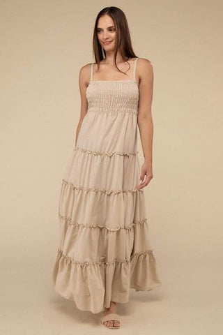 Woven Smocked Top Tiered Cami Maxi Dress - Just Believe Boutique