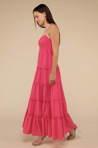 Woven Smocked Top Tiered Cami Maxi Dress - Just Believe Boutique